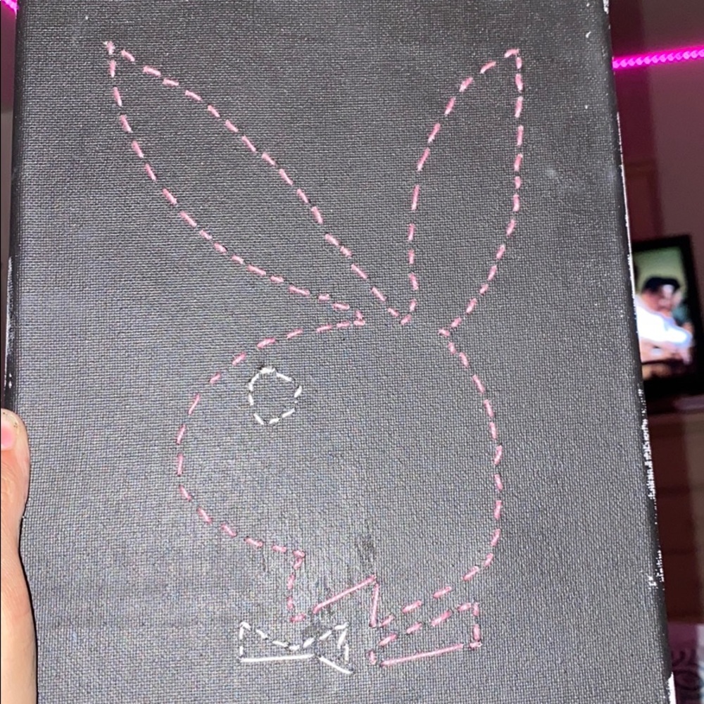 Pink and white playboy stitched painting